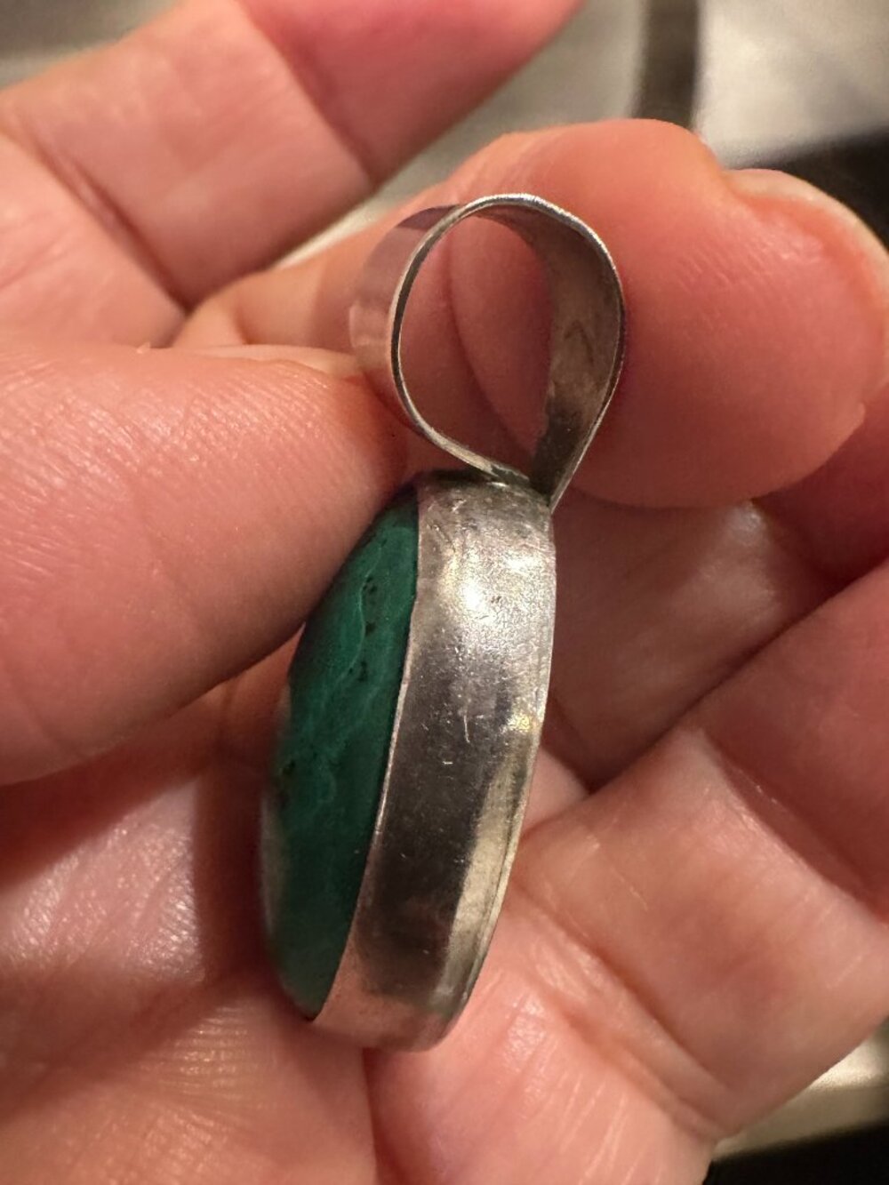 Vintage Southwestern Kewa Coriz Sterling Silver Malachite Pendant Necklace 15g. - Picture 7 of 12